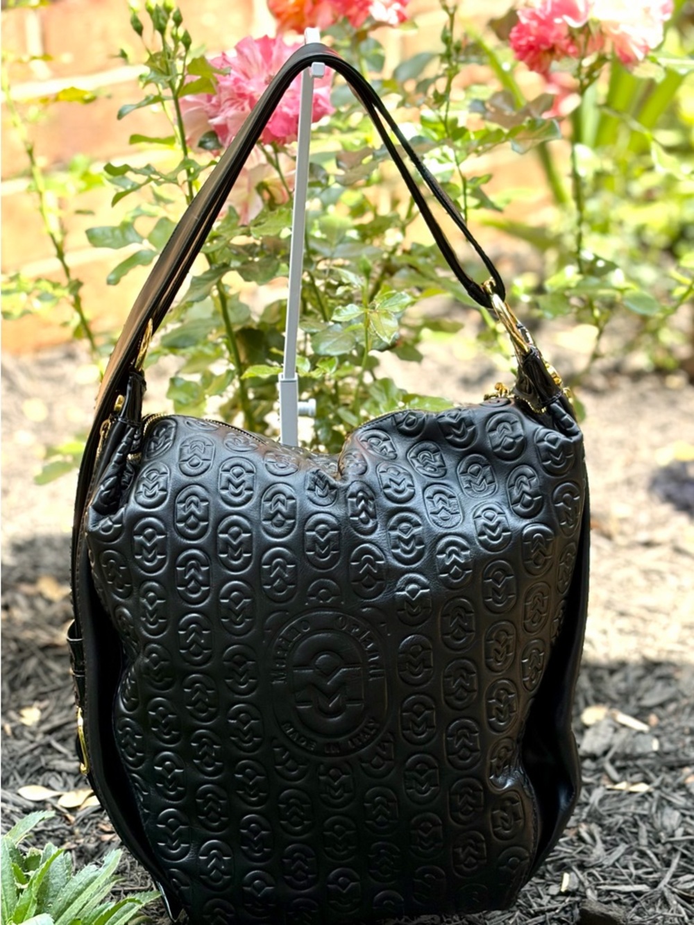 Stunning! Marino Orlandi Black Embossed Leather Bucket Bag - NWOT